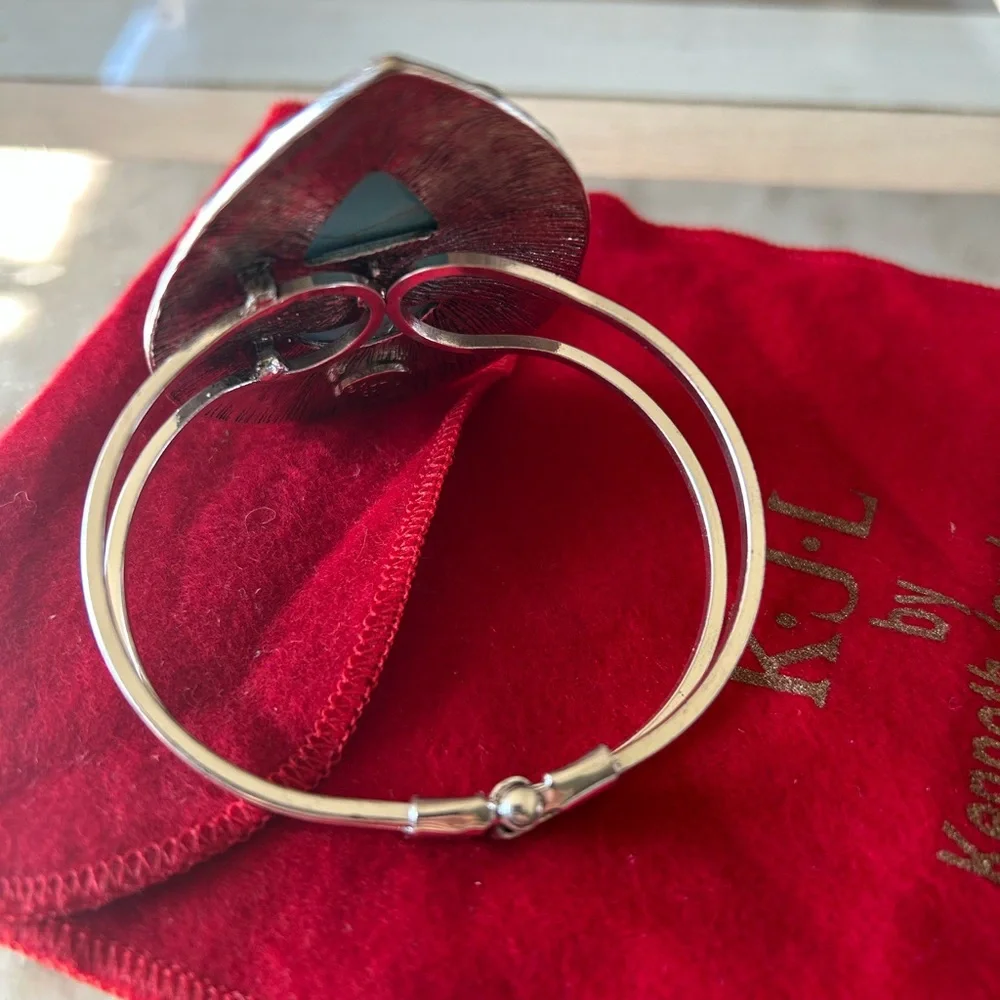 Vintage Kenneth Jay Lane Turquoise  Teardrop Stone Silver-Tone Cuff Bracelet - Picture 5 of 8